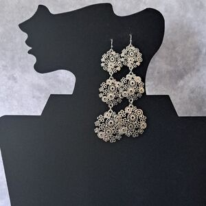 XOXO Silver Floral Dangle Earrings